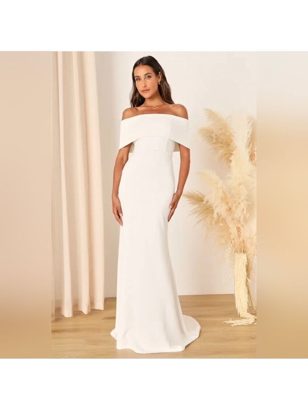NWT Small Lulu's Exceptional Romance White Off-the-Shoulder Mermaid Maxi Dress